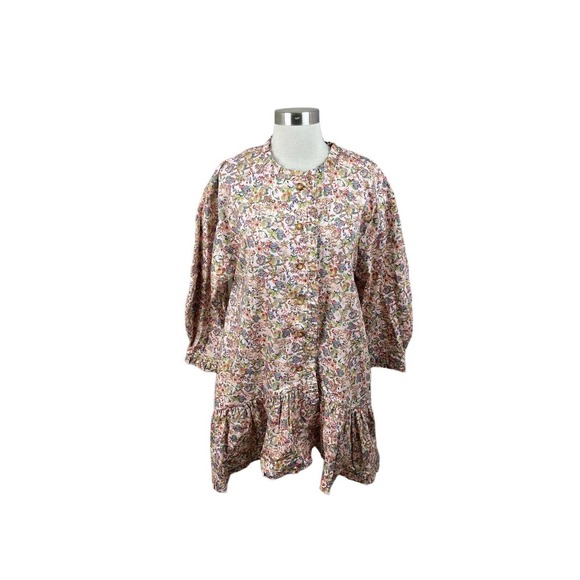 Kika Vargas NEW Pink Print Ruffle Button Front Peplum w/ Pockets Jacket Dress - Picture 1 of 5